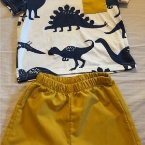 Dinosaur Print Shirt and Yellow Shorts Set